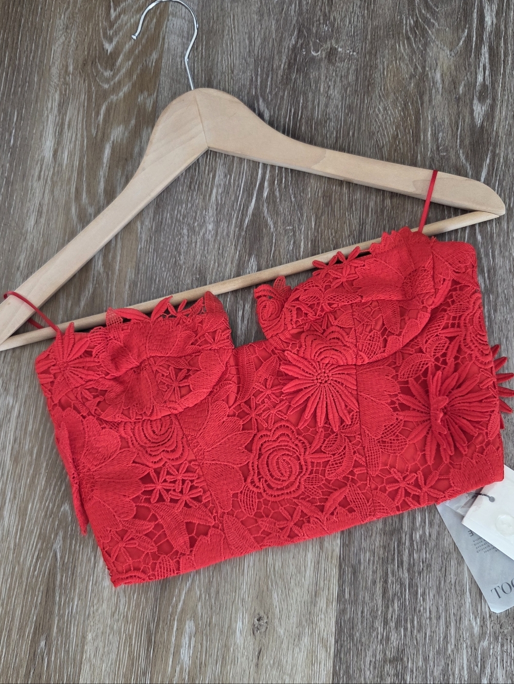 Bardot Revolve Brias Bustier NWT Fire Red Strapless Lined Embroidered lace Crop - Picture 4 of 16